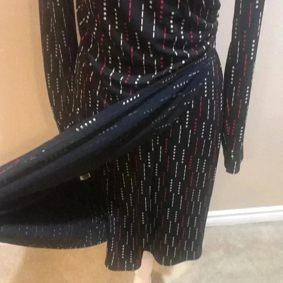 Vintage Express Black Red White Dot & Dash Design Faux Wrap Midi Dress-Size 5/6 - Picture 9 of 10